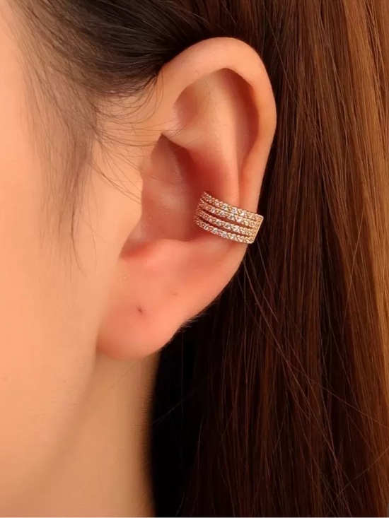Jewelry - Jewelry Cubic Zirconia Ear Cuff in yellow Gold earring designer nwt chunky stack